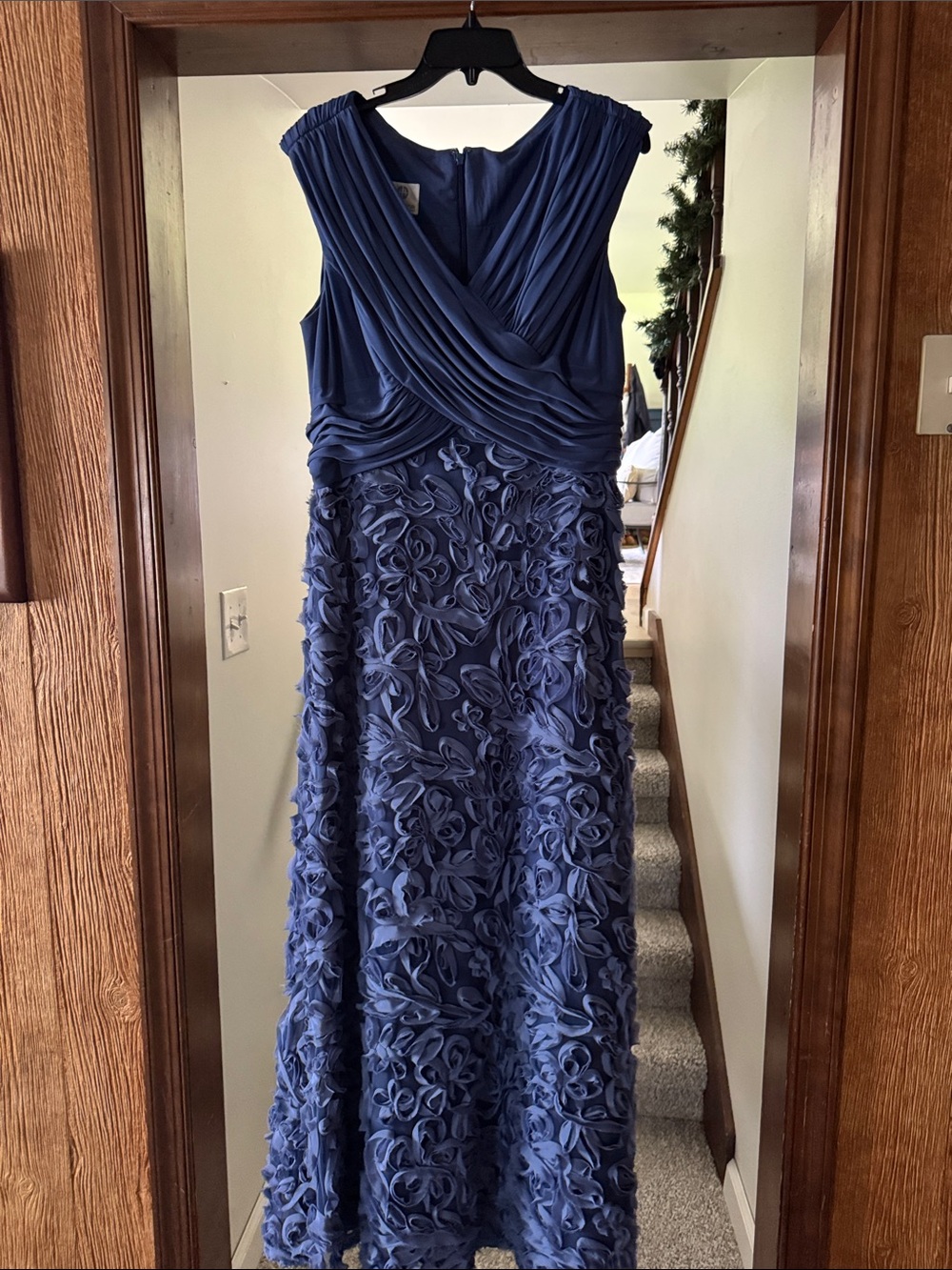 Patra Navy Sleeveless Textured Floral Appliqué Maxi Dress